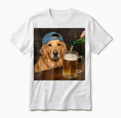 Golden Retriever Trinkt Bier Lustiges Hunde-Meme Unisex T-Shirt - White
