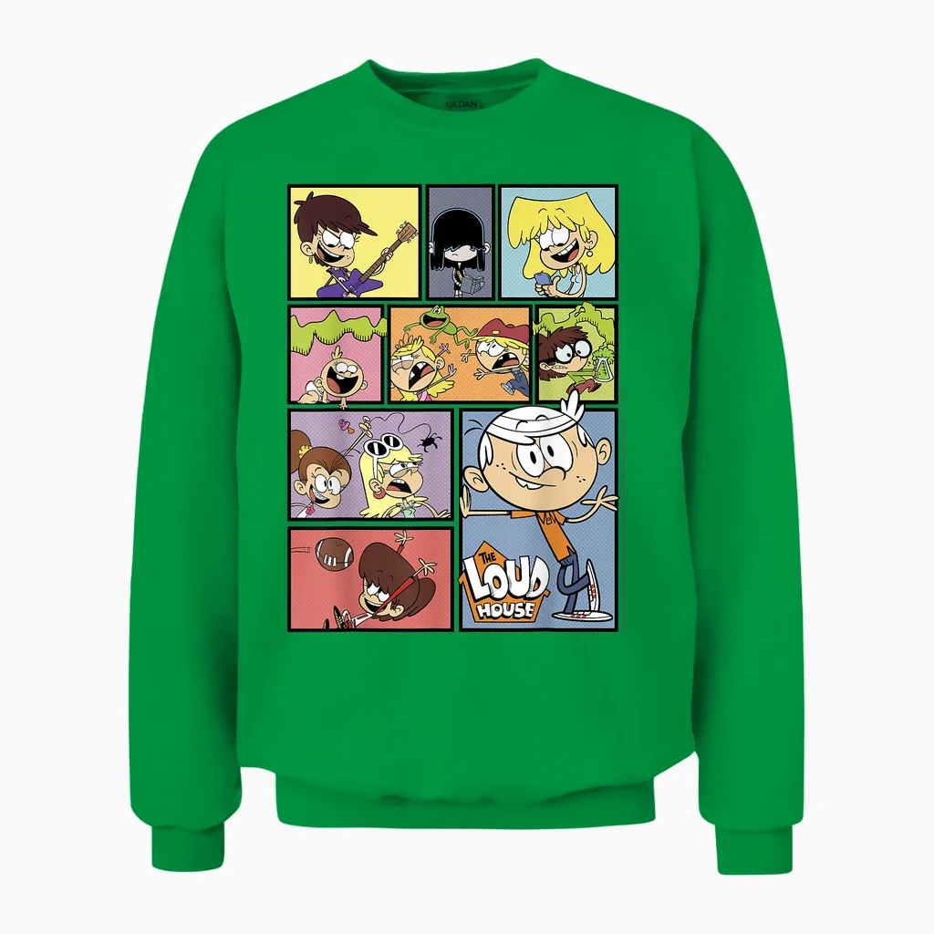 The Loud House Panel Portrait Logo T-Shirt Small Unisex Sweatshirt in Irish Green