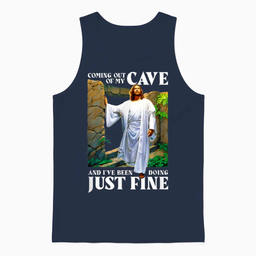 Jesus Kommt Aus Meiner Höhle Und Mir Geht Es Gut Unisex Tank Top in Navy