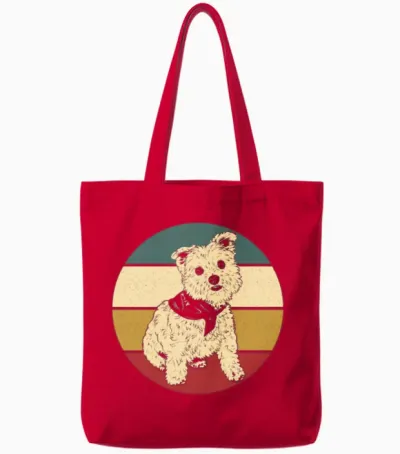Retro West Highland Terrier Tote Bags - Red