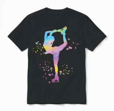 Iceskating Figure Skating Ice Dancing Accessoires Bunte Mädchen Eiskunstlauf Eislaufen T-Shirt Multicolored Crew Neck Halbarm Small Polyester 100% Klassisch Sportswear Mädchen Unisex T-Shirt - Black
