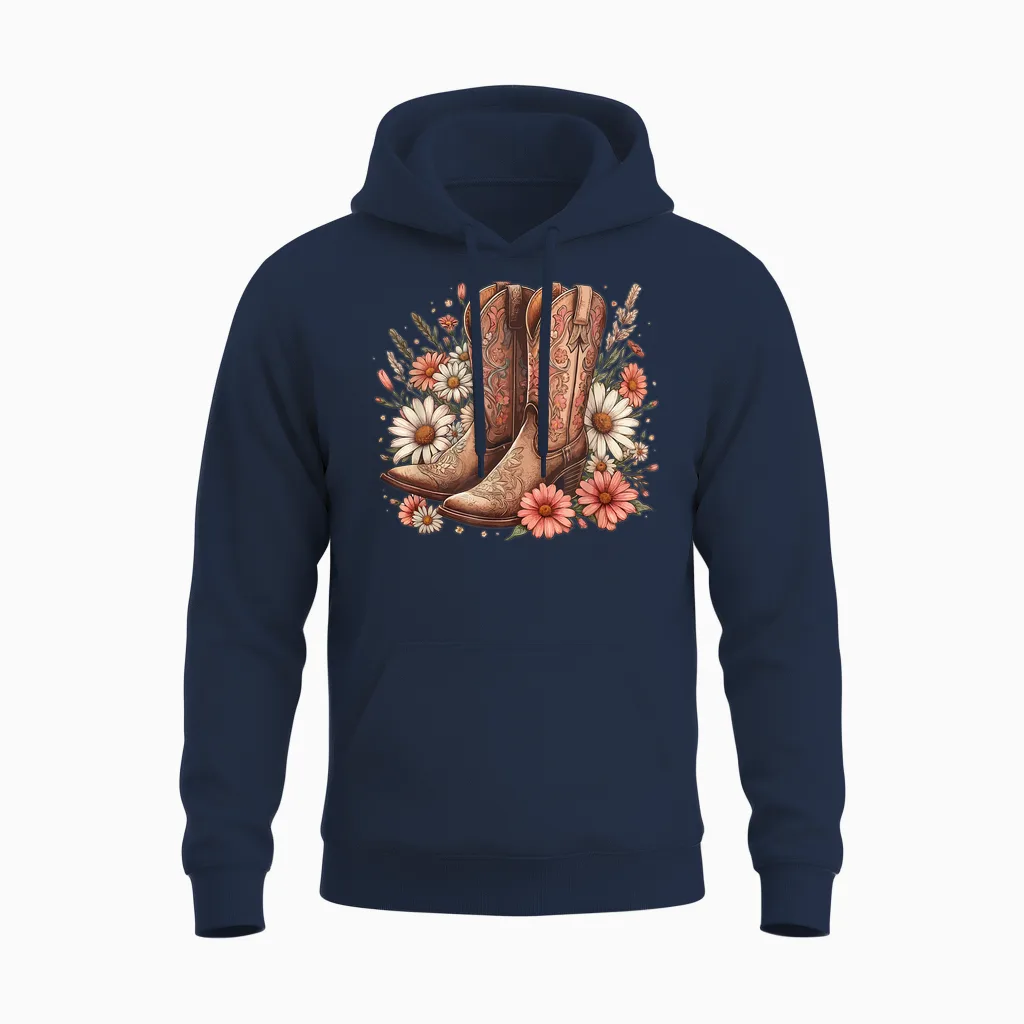 Cowgirl Boots Retro Western Country Concert Pink Boots Girl T-Shirt, Black, S Unisex Hoodie in Navy