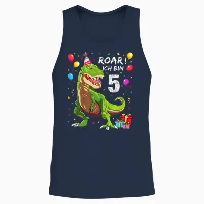 Children's Birthday Shirt 5 Years Boy Dinosaur Dino I Am 5 T-Shirt, Black Unisex Tank Top - Navy