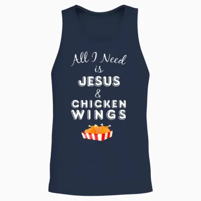 All I Need Is Jesus & Chicken Wings Christian Food Unisex Tank Top - Navy
