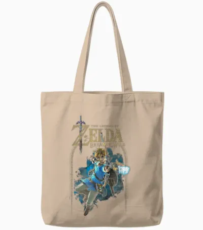 Zelda Breath of the Wild Link Arch Shot Logo Graphic Tote Bags - Natural