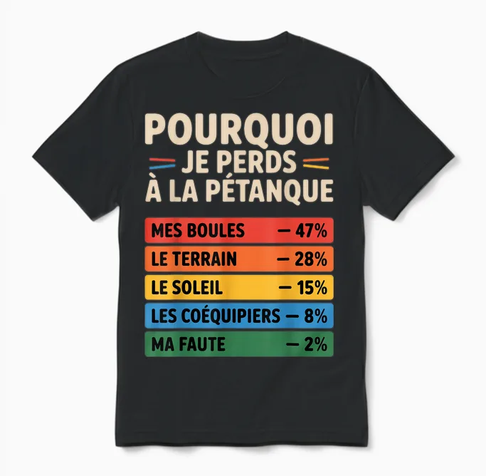 Funny Reasons to Lose Humor Gift Pétanque Unisex T-Shirt in Black
