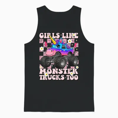 Girls Like Monster Trucks Too Cute Unicorn for Toddler Teen Unisex Tank Top - Black