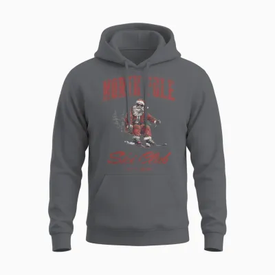 Santa Claus Christmas Snow Skiing at the North Pole Ski Club Unisex Hoodie - Charcoal