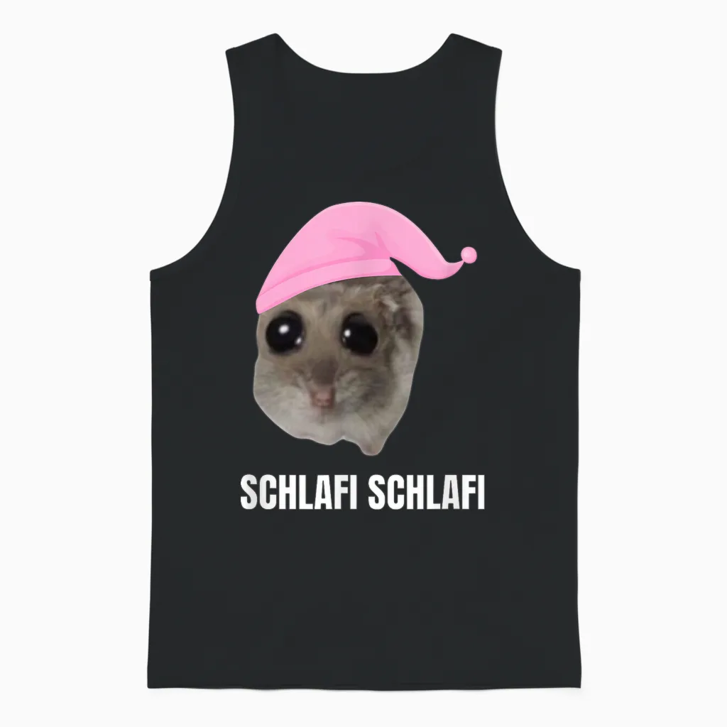Sad Hamster Meme - Schlafi Schlafi with Hat T-Shirt, Black Unisex Tank Top in Black