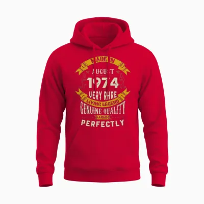 August 1974 Vintage Birthday Present Unisex Hoodie - Red