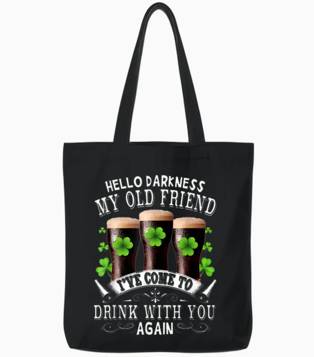 Hello Darkness My Old Friend Happy St Patrick's Day Shamrock Tote Bags in Black