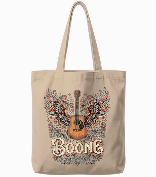 Boone Music Lover Vibes Colorful Artistic Design Tote Bags in Natural