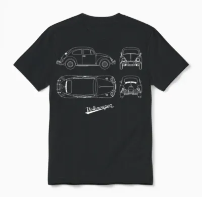 Volkswagen Vw Blueprint Beetle White with Vw Logo Unisex T-Shirt - Black