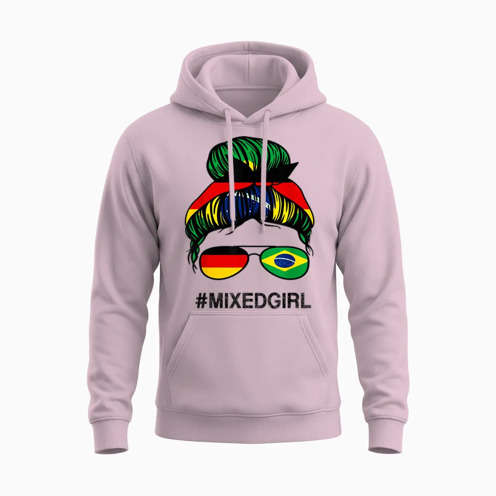 Brasilien Deutschland Flagge Brasilien Deutsch Unordentlicher Dutt Unisex Hoodie in Light Pink