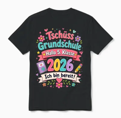 Tschüss Grundschule 2026 Hallo 5. Klasse Abgänger Absolvent Unisex T-Shirt - Black