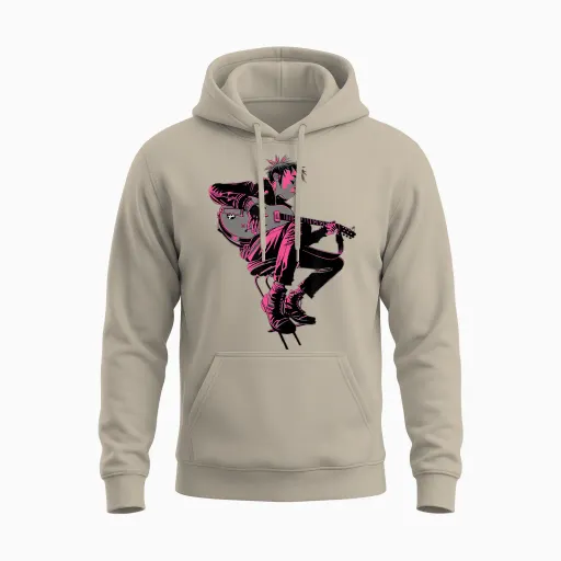 Gorillaz 2d Unwarped T-Shirt, Black Unisex Hoodie in Sand