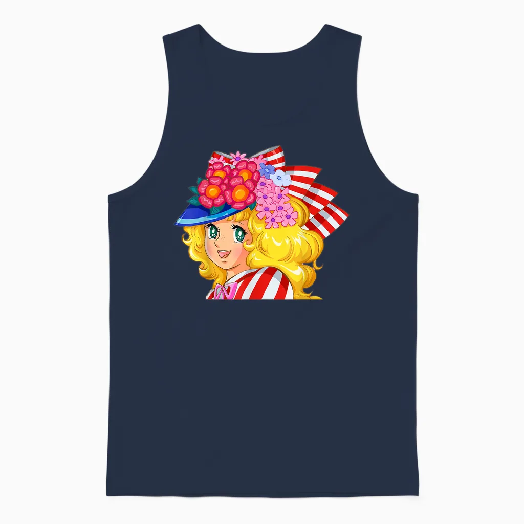 Japanese Candy Retro Vintage 80s Streetwear Anime Manga T-Shirt, Black, S Unisex Tank Top in Navy