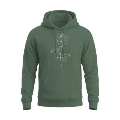 Minimalist Rose Line Art Unisex Hoodie - Military Green