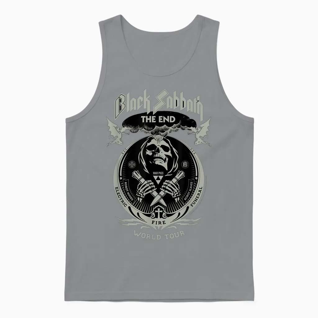 Black Sabbath the End World Tour Heavy Metal Music by Rock O T-Shirt, Black Unisex Tank Top in Sport Grey