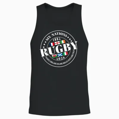 Six Nations Rugby 6 Nation's Rugbyman Supporter Fan Unisex Tank Top - Black