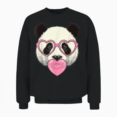 Cute Panda Blowing Pink Valentine Heart Bubble Gum Unisex Sweatshirt - Black