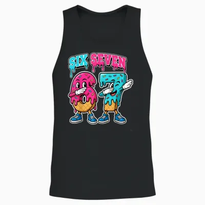 67 Ice Cream Drip Gen Alpha Slang Six Seven Meme 6 7 Number Unisex Tank Top - Black