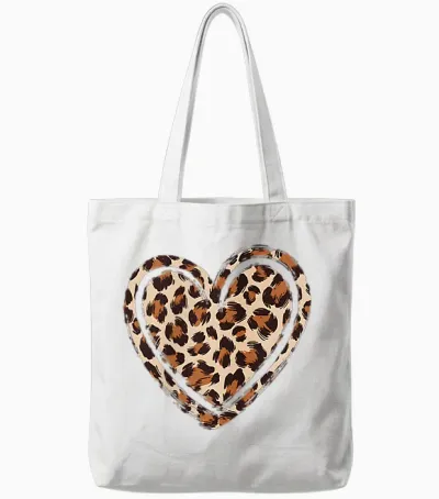Cheetah Leopard Heart Girl Animal Cool Print Tote Bags - White