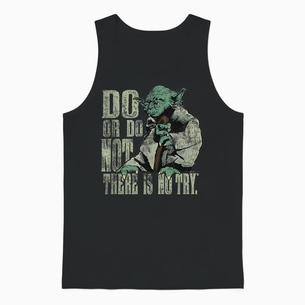Star Wars Yoda Do or Do Not There Is No Try Vintage Style T-Shirt, Black Unisex Tank Top in Black