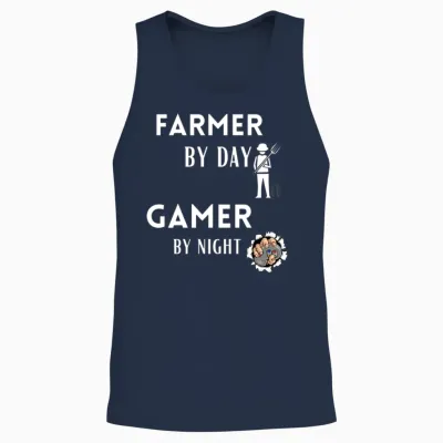 Funny Farmer Farmer by Day Gamer by Night Funny Unisex Tank Top - Navy