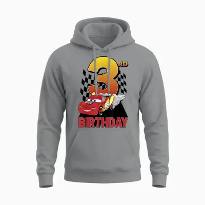 Disney Pixar Cars Lightning Mcqueen 3rd Birthday Peel Out T-Shirt, White, S Unisex Hoodie - Sport Grey