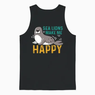 Sea Lions Happy Marine Biologist Gift Unisex Tank Top - Black