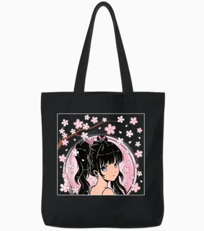 Japanisches Anime Mädchen Otaku Kirschblüte Sakura Damen Tote Bags - Black