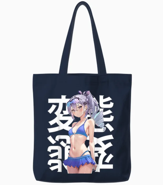 Anime Japonais Mignon Manga Kawaii Waifu Otaku Tote Bags in Navy