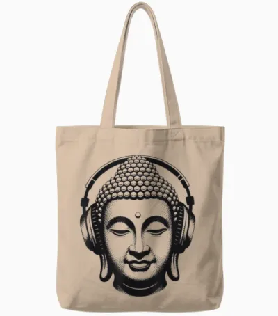 Buddha Mit Kopfhörern Achtsamkeit Musik Boho Zen Buddhismus Tote Bags - Natural