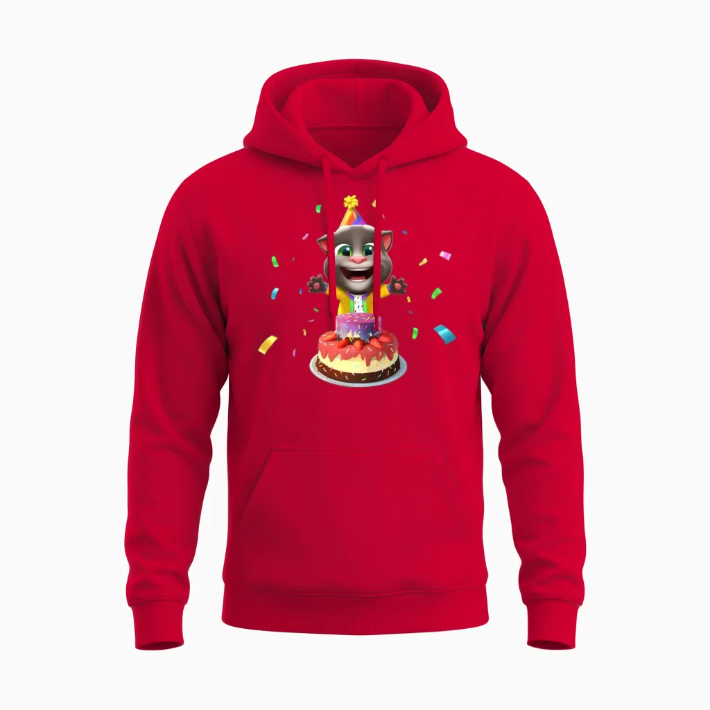 Talking Tom Birthday Cake Unisex Hoodie in Red