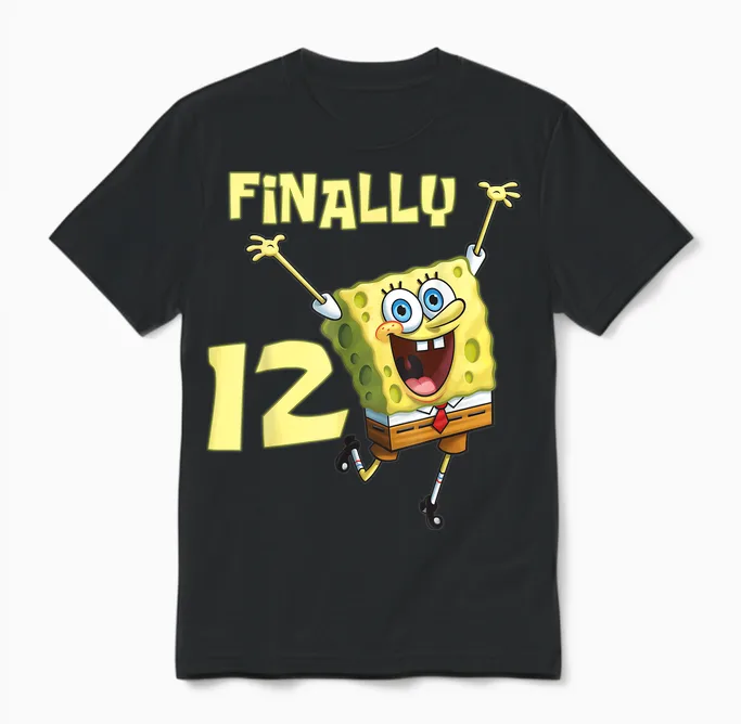 Mademark X Spongebob Squarepants - Original Spongebob Square Pants - 12th Birthday. Finally 12. Unisex T-Shirt in Black
