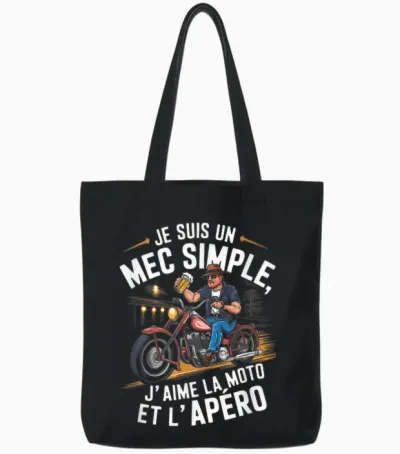 I Am a Simple Guy Motorcycle and Aperitif Retro Vintage Fan Humor T-Shirt, Black, S Tote Bags - Black