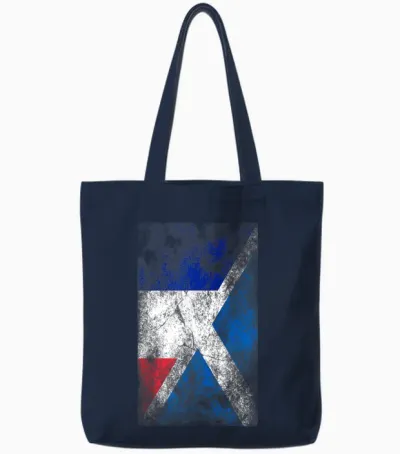 Flags of France and Scotland T-Shirt, Black, S Tote Bags - Navy