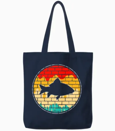 Fish Retro Tote Bags - Navy