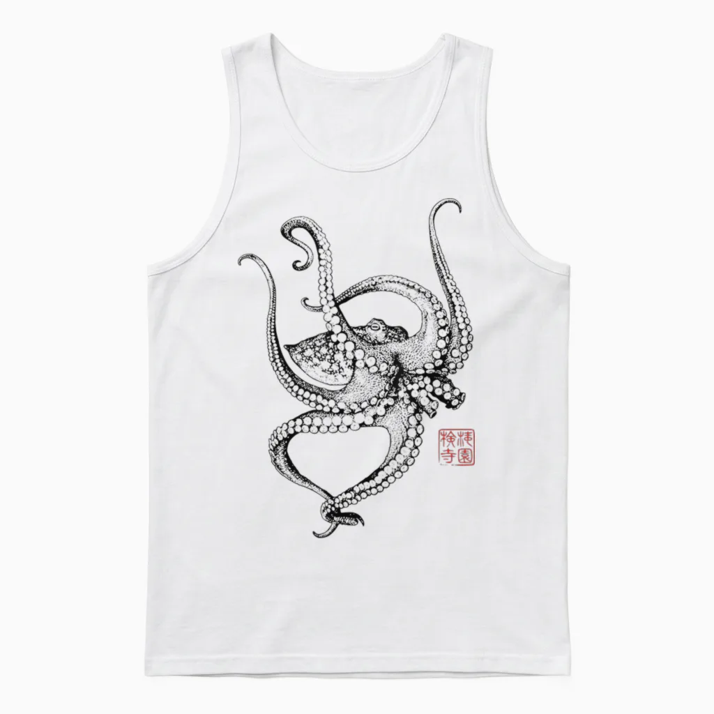Japanische ästhetische Vintage Kraken Octopus Unisex Tank Top in White