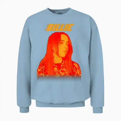 Billie Eilish Modern Music Portrait Indie Pop Present T-Shirt, Blue, S Unisex Sweatshirt - Light Blue