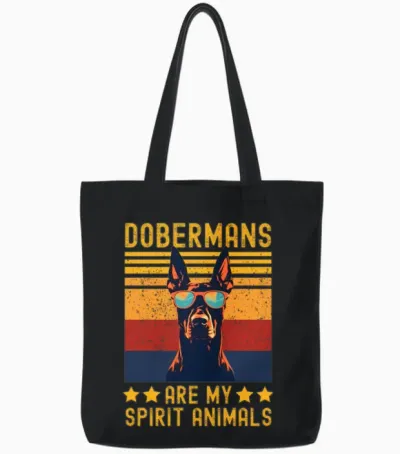 Doberman with Sunglasses Retro Tote Bags - Black
