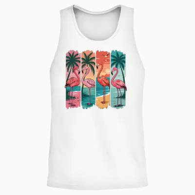 Flamingo Summer Retro Beach Girly Ocean Unisex Tank Top - White
