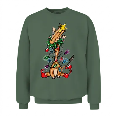 Funny Christmas Tree Giraffe Lover Gift Love Giraf Unisex Sweatshirt - Military Green