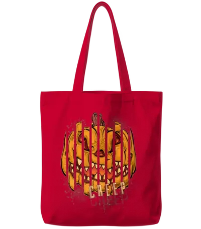 Scary Pumpkin Spooky Halloween Carved Pumpkin Face Tote Bags - Red