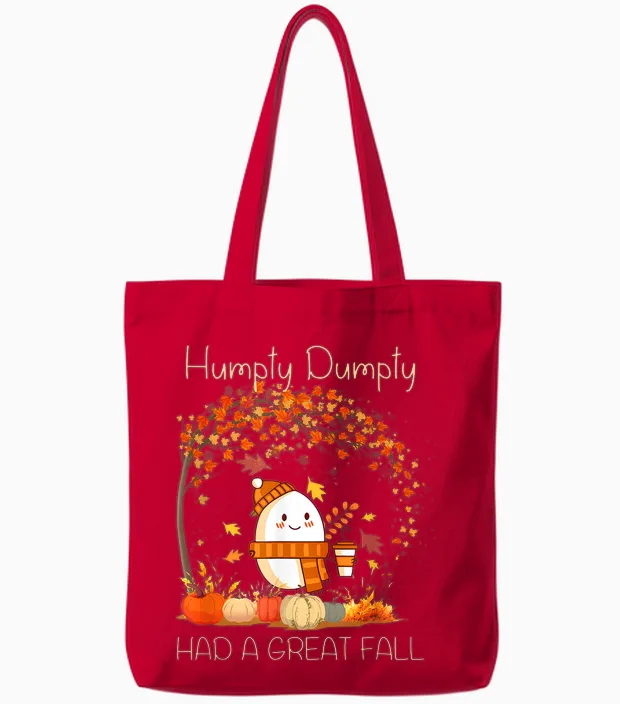 Humpty Dumpty Had a Great Fall Thanksgiving Autumn Halloween Tote Bags in Red