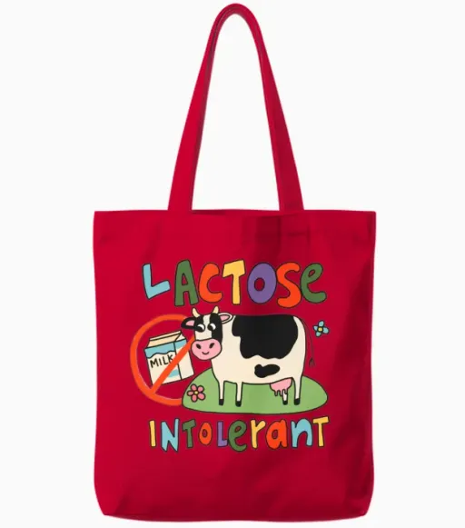 Lactose Intolerant Funny Sarcastic Meme Tote Bags in Red