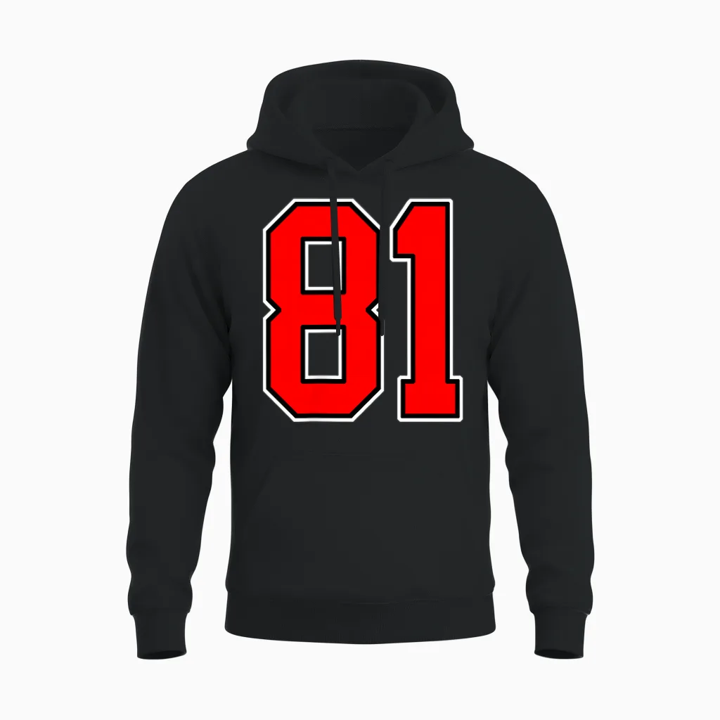 Numéro 81 Red College Sports Team Style Unisex Hoodie in Black