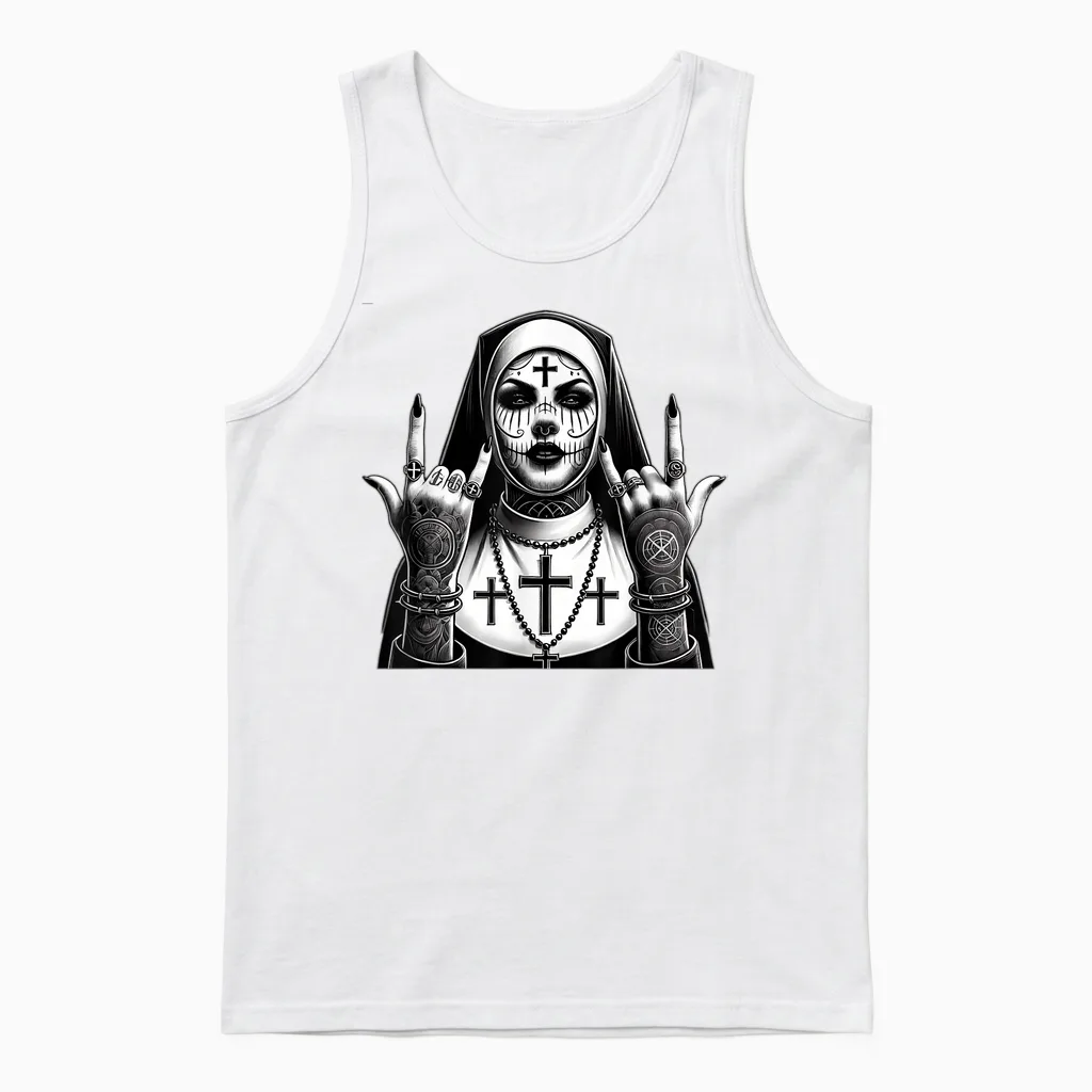 Gothique Esthétique Occulte Impie Grunge Emo Punk Satanic Nonne Unisex Tank Top in White