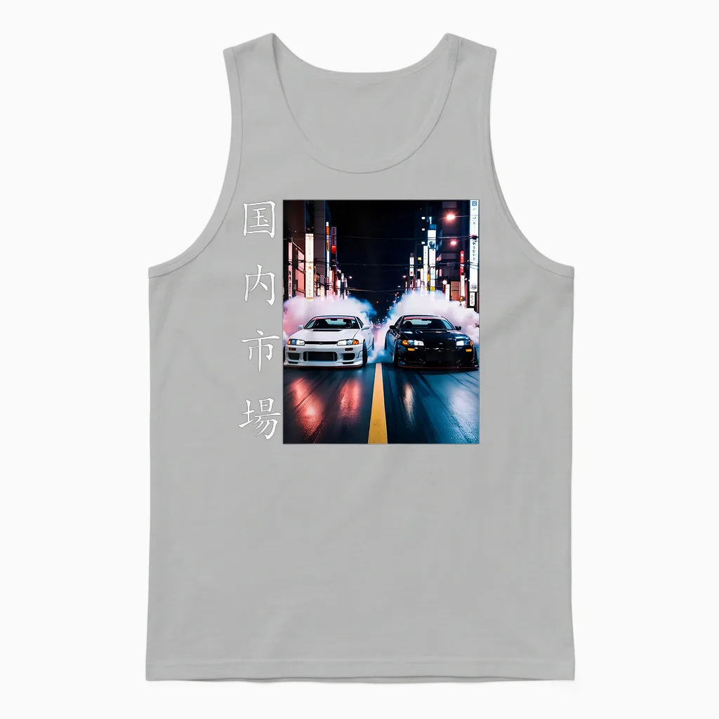 Zwei Jdm Drift Race Cars Japan Domestic Market (backprint) Unisex Tank Top in Ash